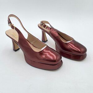 FOWT Platform Closed Square Toe Pumps Block High Heels Ankle Backstrap Slingback